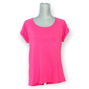 Fabletics Pink Slit Detail High Low Tee Shirt Top Size XS